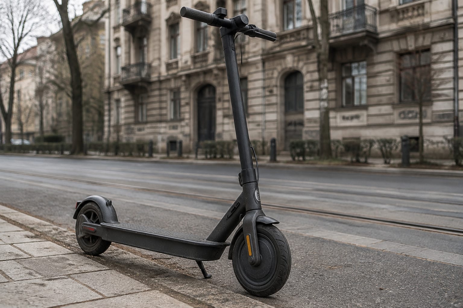 Trotinetă electrică parcată pe trotuar